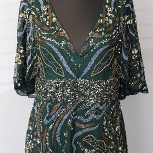 Mac Duggal Green and Gold Sequin Dress